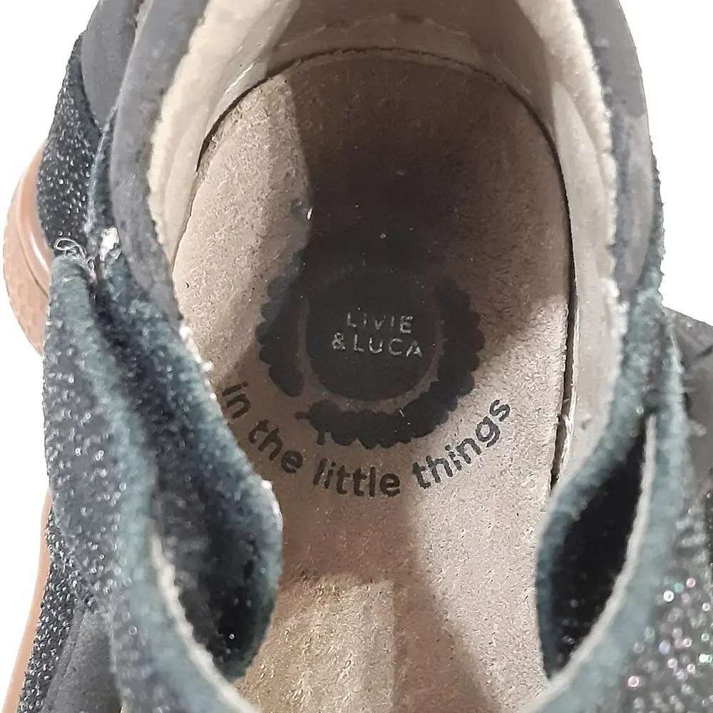 Livie & Luca Girls Gemma Mary Janes Black Glitter Ballet Flats Kids 5 Dress Shoe
